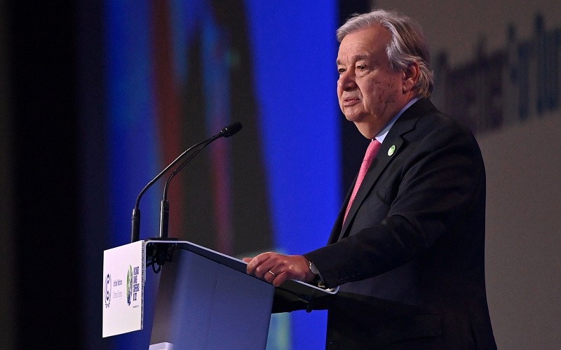 Tổng Thư ký Liên hợp quốc Antonio Guterres phát biểu tại phiên khai mạc Hội nghị thượng đỉnh các nhà lãnh đạo thế giới trong khuôn khổ COP26. (Ảnh: Getty Images)