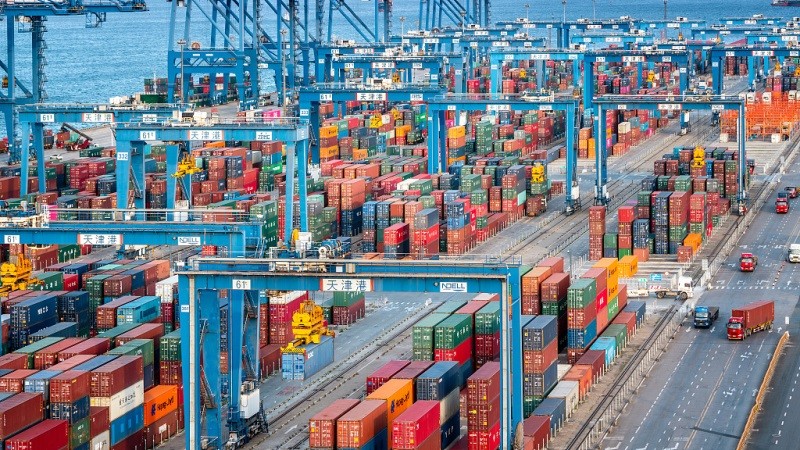 Ảnh minh họa: Xuất nhập khẩu hàng hóa tại cảng Thiên Tân, Trung Quốc. (Ảnh: Huanqiu.com)