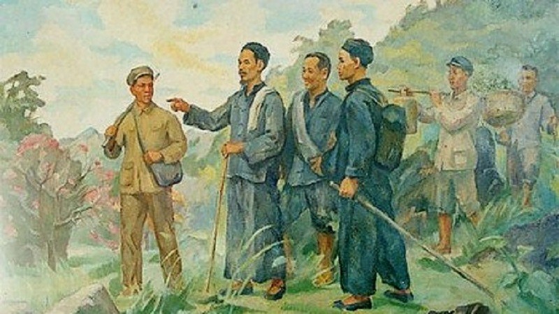 Tranh vẽ Bác Hồ về nước ngày 28/1/1941. (Ảnh: hochiminh.vn)