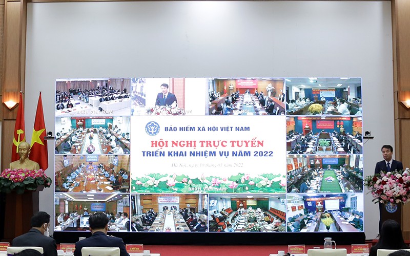 Hội nghị trực tuyến triển khai nhiệm vụ công tác năm 2022 của Bảo hiểm xã hội Việt Nam (Ảnh: VSS)