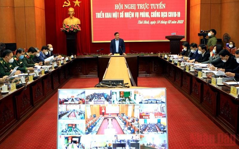 Quang cảnh Hội nghị phòng, chống dịch tại tỉnh Thái Bình diễn ra chiều 14/2.