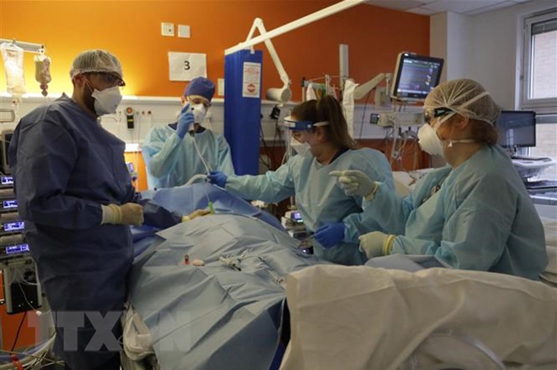 Nhân viên y tế điều trị cho bệnh nhân Covid-19. (Ảnh: AFP/TTXVN)