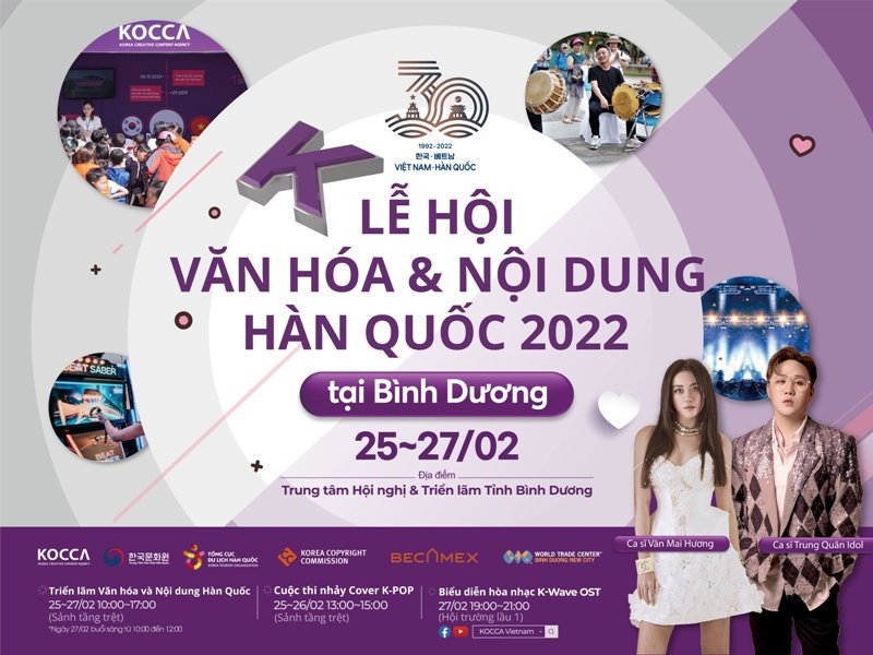 Poster Chương trình Lễ hội Văn hóa và Nội dung Hàn Quốc tổ chức tại Bình Dương.