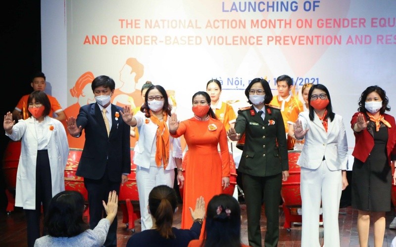 Lễ phát động Tháng hành động vì bình đẳng giới và phòng ngừa, ứng phó với bạo lực trên cơ sở giới năm 2021. (Ảnh: UN Women)