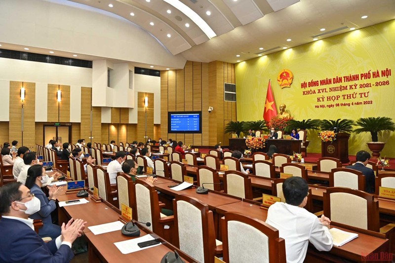 Kỳ họp thứ tư - kỳ họp chuyên đề của Hội đồng nhân dân thành phố Hà Nội khóa 16 để xem xét, quyết định một số nội dung quan trọng thuộc thẩm quyền. (Ảnh: Duy Linh)
