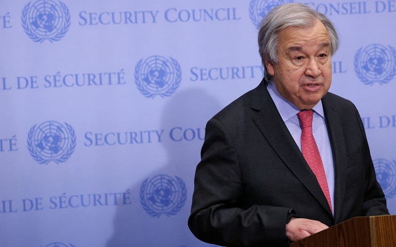 Tổng Thư ký Liên hợp quốc Antonio Guterres phát biểu tại trụ sở Liên hợp quốc ở New York, Mỹ, ngày 14/3/2022. (Ảnh: Reuters)