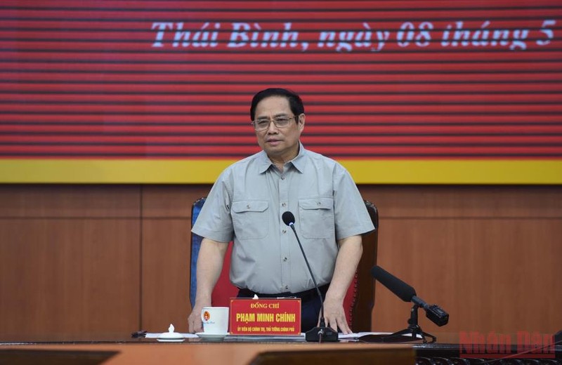 Thủ tướng Phạm Minh Chính chủ trì buổi làm việc với lãnh đạo chủ chốt tỉnh Thái Bình. (Ảnh: TRẦN HẢI)