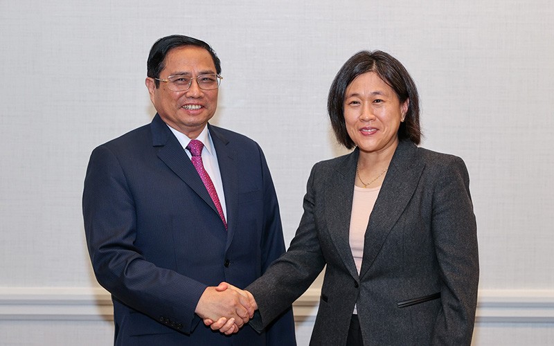 Thủ tướng Chính phủ Phạm Minh Chính tiếp Trưởng Đại diện Thương mại Hoa Kỳ Katherine Tai (Ảnh: Nhật Bắc).