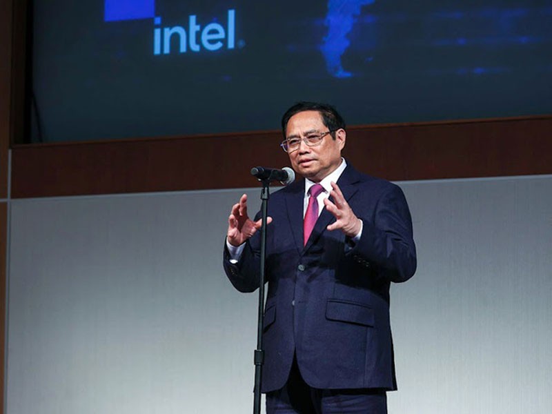 Thủ tướng Phạm Minh Chính phát biểu tại buổi làm việc với Tập đoàn Intel.