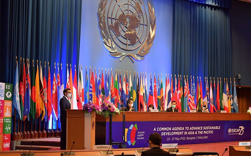 Phó Thủ tướng Vũ Đức Đam phát biểu tại Phiên thảo luận cấp cao Khóa họp lần thứ 78 Ủy ban Kinh tế-Xã hội khu vực châu Á-Thái Bình Dương của Liên hợp quốc (ESCAP). (Ảnh: TTXVN)