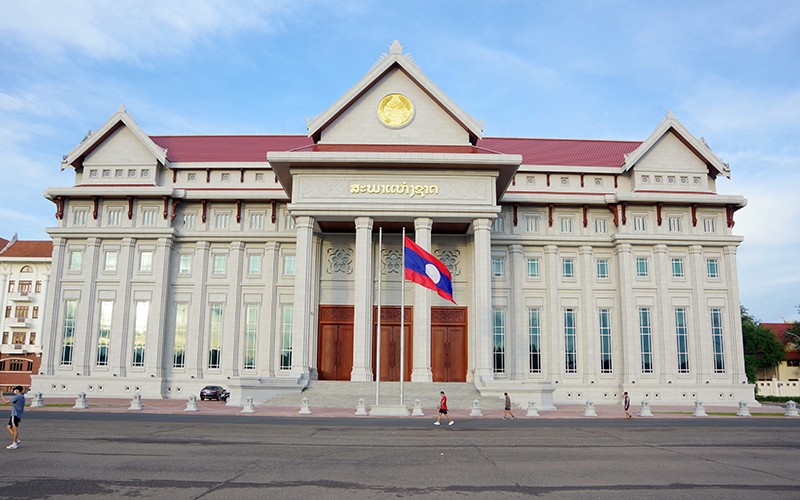 Công trình Nhà Quốc hội nước Cộng hòa Dân chủ Nhân dân Lào do Binh đoàn 11 thi công đã được nghiệm thu và bàn giao cho nước bạn Lào tháng 3/2021. (Ảnh TUYÊN HUẤN)