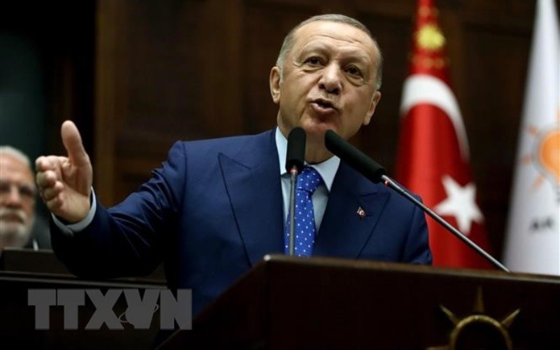 Tổng thống Thổ Nhĩ Kỳ Recep Tayyip Erdogan phát biểu tại Ankara, ngày 18/5/2022. (Ảnh: THX/TTXVN)