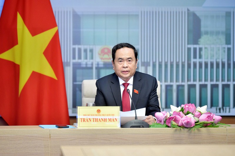 Phó Chủ tịch Thường trực Quốc hội Trần Thanh Mẫn phát biểu tại buổi hội đàm. (Ảnh: quochoi.vn)