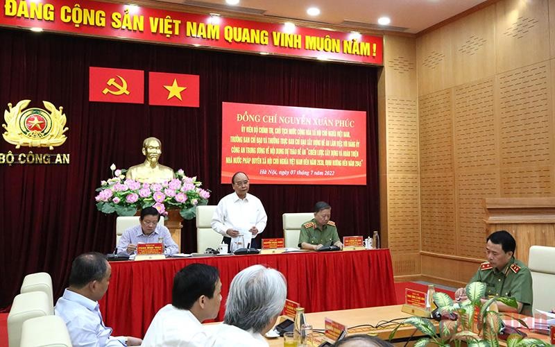 Chủ tịch nước Nguyễn Xuân Phúc phát biểu tại buổi làm việc với Đảng ủy Công an Trung ương.