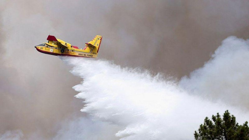 Máy bay tham gia dập đám cháy rừng tại Leiria, Bồ Đào Nha, ngày 14/7. (Ảnh: Reuters)