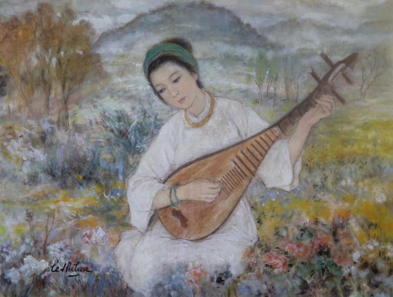 Tác phẩm "Nhạc công truyền thống" của họa sĩ Lê Thị Lựu.