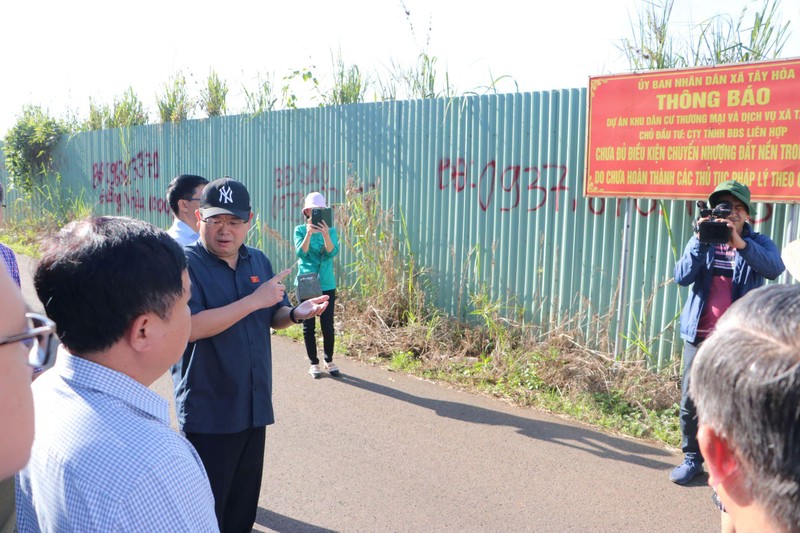 Đoàn giám sát thực địa tại dự án khu dân cư hơn 7ha do Công ty TNHH Bất động sản Liên Hợp làm chủ đầu tư tại xã Tây Hòa.